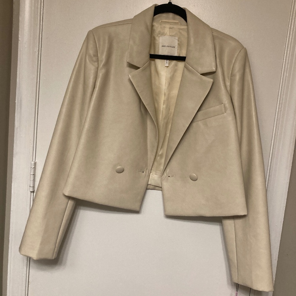 Avec Les Filles Faux Leather Jacket, Bone/Ivory, Women's Large